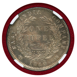 【SOLD】英領インド 1840(C&B) ルピー 銀貨 ヴィクトリア NGC MS64