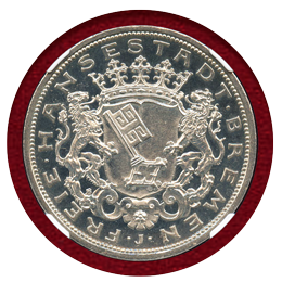 ドイツ ブレーメン 1906J 5マルク プルーフ銀貨 NGC PF64CAMEO