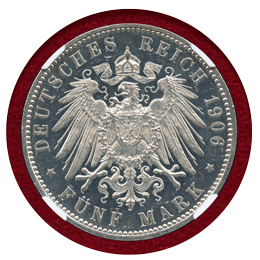 ドイツ ブレーメン 1906J 5マルク プルーフ銀貨 NGC PF64CAMEO