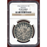 ドイツ ブレーメン 1906J 5マルク プルーフ銀貨 NGC PF64CAMEO