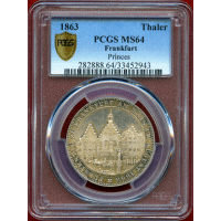 ドイツ フランクフルト 1863年 ターラー 銀貨 レーマー広場景観 PCGS MS64