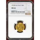 イタリア 1933R(IⅩ) 50リレ 金貨 エマヌエレ3世 NGC MS64