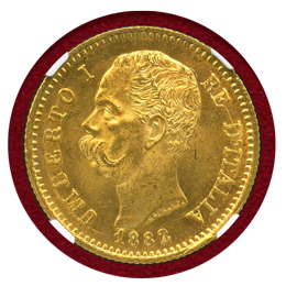 イタリア 1882R 20リレ 金貨 ウンベルト1世 NGC MS64