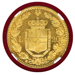 イタリア 1882R 20リレ 金貨 ウンベルト1世 NGC MS64