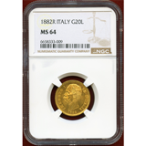 イタリア 1882R 20リレ 金貨 ウンベルト1世 NGC MS64