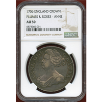 イギリス 1706年 クラウン 銀貨 アン女王 Pre-Union NGC AU50