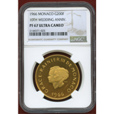 モナコ 1966年 200フラン 金貨 レーニエ3世・グレース王妃ご成婚10周年 PF67UC