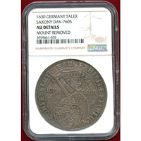 ドイツ ザクセン 1630年 ターラー銀貨 ヨハン・ゲオルク1世  NGC AU DETAILS
