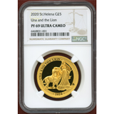 セントヘレナ 2020年 5ポンド 金貨 ウナとライオン/エリザベス2世 NGC PF69UC