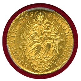 ハンガリー 1765年 2ダカット 金貨 マリア・テレジア/聖母マリアとキリスト PCGS AU55