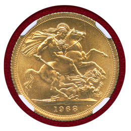 【SOLD】イギリス 1968年 ソブリン 金貨 エリザベス2世 NGC MS65