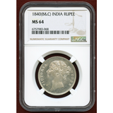 英領インド 1840(C&B) ルピー 銀貨 ヴィクトリア NGC MS64