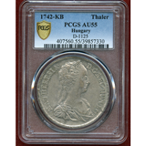 ハンガリー 1742年 ターラー銀貨 マリア・テレジア、マドンナ PCGS AU55