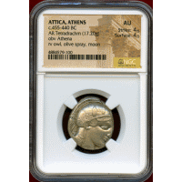 【SOLD】古代ギリシャ アッティカ アテネ 455-440BC 4ドラクマ 銀貨 フクロウ AU
