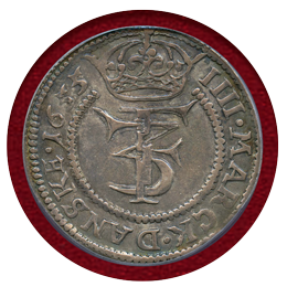 デンマーク 1655年 クローネ銀貨 フレデリク3世 PCGS AU53