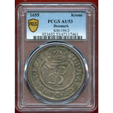 デンマーク 1655年 クローネ銀貨 フレデリク3世 PCGS AU53