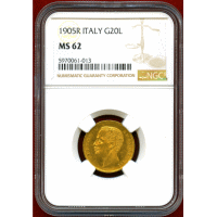 イタリア 1905R 20リレ 金貨 ヴィットリオ・エマヌエレ3世 NGC MS62