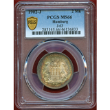 ドイツ ハンブルク 1902J 2マルク 銀貨 都市紋章 PCGS MS66