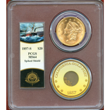 アメリカ 1857S $20 金貨 沈没船引揚 Spiked Shield MS64 サイン入り