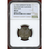 ドイツ ニュルンベルク (1765年頃) 銀打ちダカット 都市景観 NGC MS63