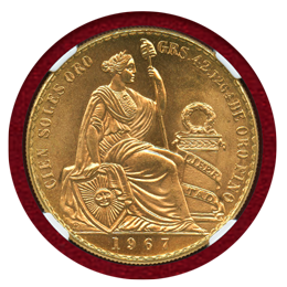 【SOLD】ペルー 1967年 100ソル 金貨 女神座像 NGC MS67