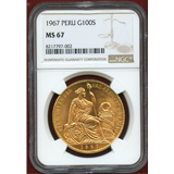 【SOLD】ペルー 1967年 100ソル 金貨 女神座像 NGC MS67