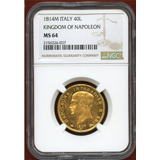 イタリア ナポレオン王国 1814M 40リレ 金貨 ナポレオン NGC MS64