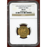 スイス チューリッヒ 1775年 ダカット金貨 NGC MS63