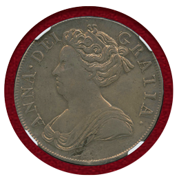 イギリス 1713年 クラウン銀貨 アン女王 PLUMES & ROSES NGC AU50