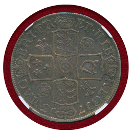 イギリス 1713年 クラウン銀貨 アン女王 PLUMES & ROSES NGC AU50