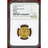 イタリア ヴェネチア 1789-97年 ゼッキーノ金貨 ルドヴィーコ・マニン NGC MS65