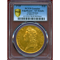 イギリス 1729年 5ギニー 金貨 ジョージ2世 E.I.C. PCGS XF Details