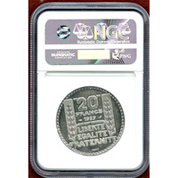 【SOLD】フランス 1929年 20フラン 銀貨 試作貨 ピエフォー NGC MS64