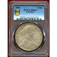 ドイツ フランクフルト 1861年 2ターラー 銀貨 フランコニア PCGS MS64