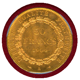 フランス 1904A 50フラン 金貨 エンジェル PCGS MS63+