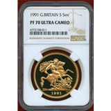【SOLD】イギリス 1991年 5ポンド 金貨 エリザベス2世 NGC PF70UC