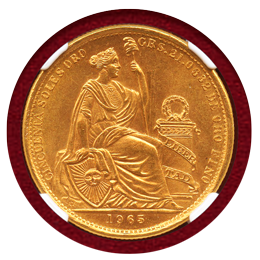 ペルー 1965年 50ソル 金貨 女神座像 NGC MS65