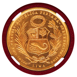 ペルー 1965年 50ソル 金貨 女神座像 NGC MS65