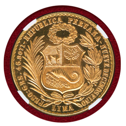 【SOLD】ペルー 1967年 100ソル 金貨 女神座像 NGC MS66PL