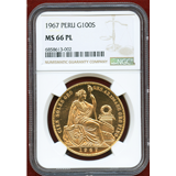 【SOLD】ペルー 1967年 100ソル 金貨 女神座像 NGC MS66PL
