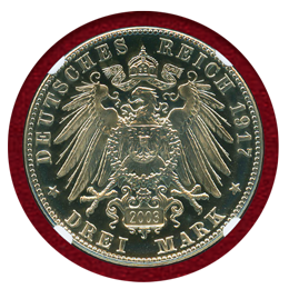 ドイツ ザクセン 1917E 3マルク 銀貨 2001リストライク NGC PF69CAMEO
