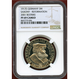 ドイツ ザクセン 1917E 3マルク 銀貨 2001リストライク NGC PF69CAMEO