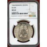 バミューダ諸島 1964年 クラウン銀貨 エリザベス2世 NGC MS64