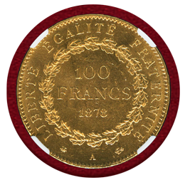 フランス 1878A 100フラン金貨 エンジェル立像 NGC MS64