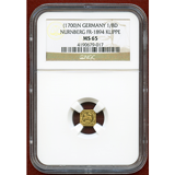 ドイツ 1700N 1/8 ラムダカット 金貨 神の子羊 クリッペ NGC MS65