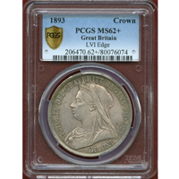 イギリス 1893年 クラウン 銀貨 ヴィクトリア オールドヘッド PCGS MS62+