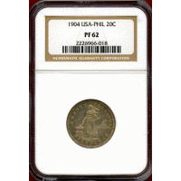 フィリピン 1904年 20センタボ 銀貨 女性立像 NGC PF62