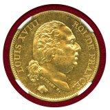 フランス 1816年W 40フラン 金貨 ルイ18世 NGC MS62