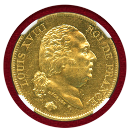 フランス 1816年W 40フラン 金貨 ルイ18世 NGC MS62