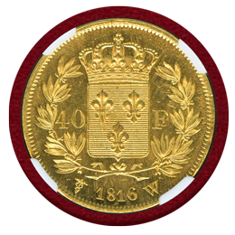 フランス 1816年W 40フラン 金貨 ルイ18世 NGC MS62